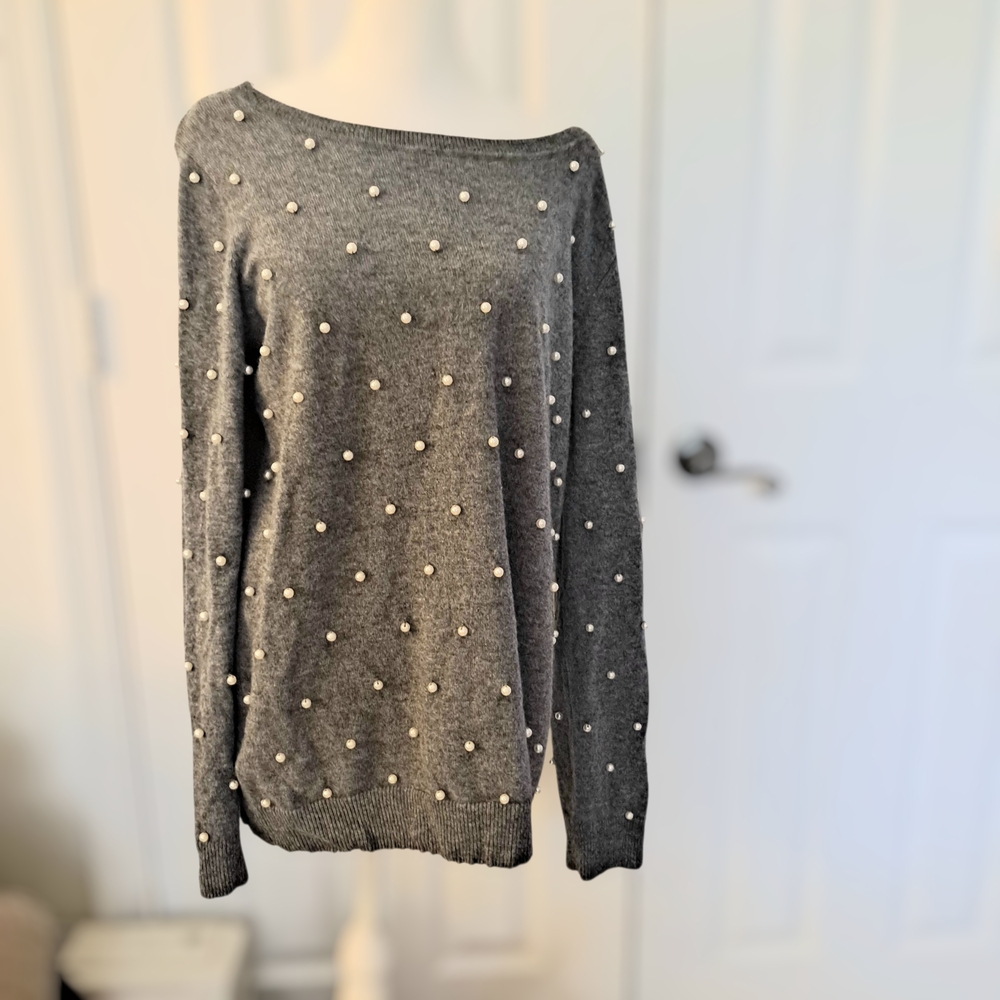 Les Copains ,Gray Sweater with Pearl Details